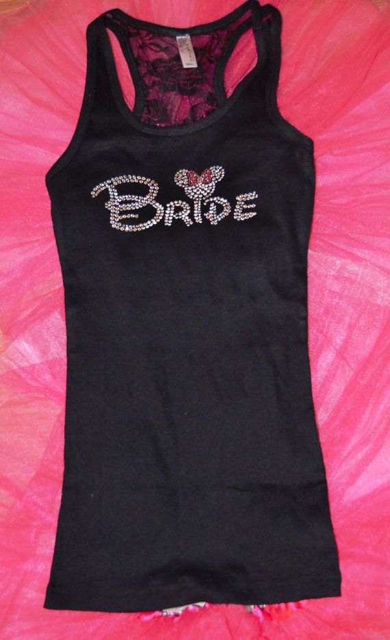 Mariage - Bride Half Lace Tank Top: DISNEY FONT. Bridesmaid. Bridal Party Tanks. Maid Of Honor. Bride Gift. Bridal Shower Gift
