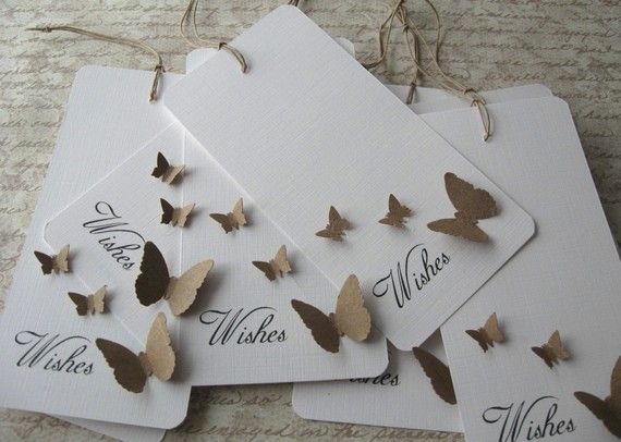 زفاف - 100 Wedding Wishing Wish Tree Butterfly Tags Set/100 White