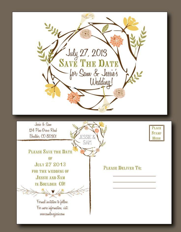 Wedding - Bohemian Summer Save The Date Postcard // Summer Save The Date With Floral Wreath