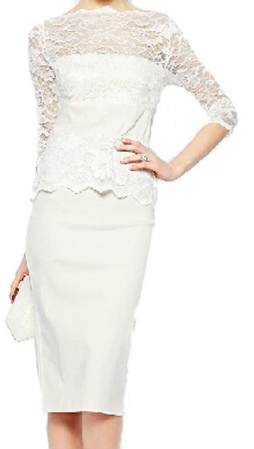 Mariage - Lace Crochet Slim White Dress