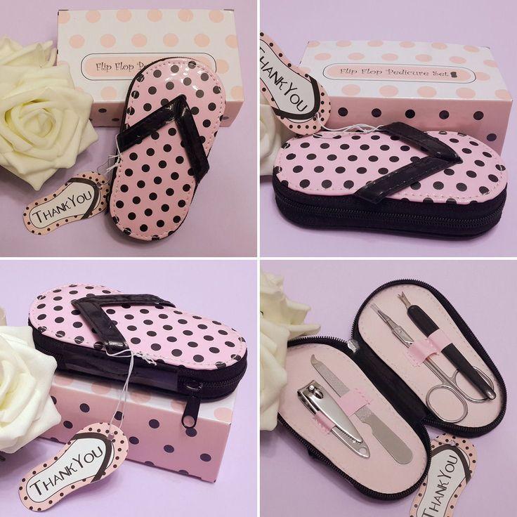 Hochzeit - 20× Pink Polka Slippers Manicure Set Wedding Party Bridal Shower Favors Gifts
