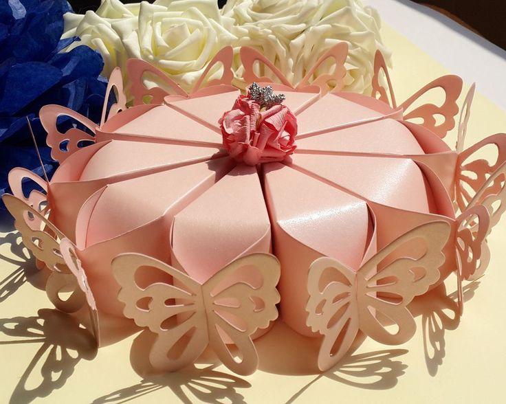زفاف - 10× Pink Butterfly Candy Boxes Cake Style Wedding Party Favors Gift Boxes