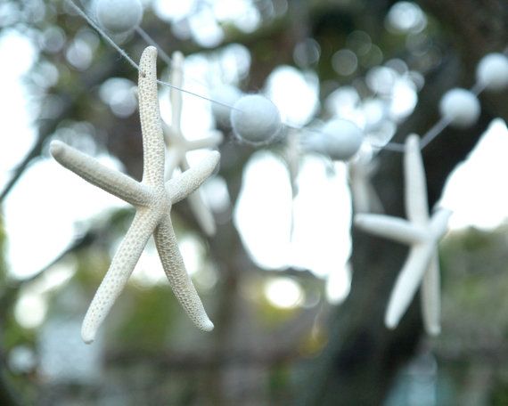 Mariage - Beach Wedding Garland Starfish Decoration White Decorating Spring Romantic Country Bohemian Bride Banner Cake Table Photo Prop Shell