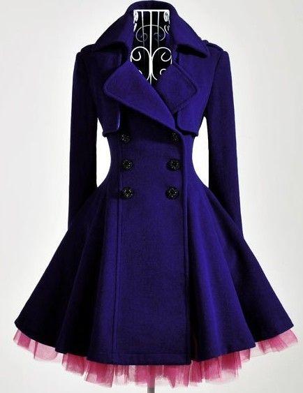 Mariage - Elegant Gothic Double Breasted Gauze Trimming Purple Coat
