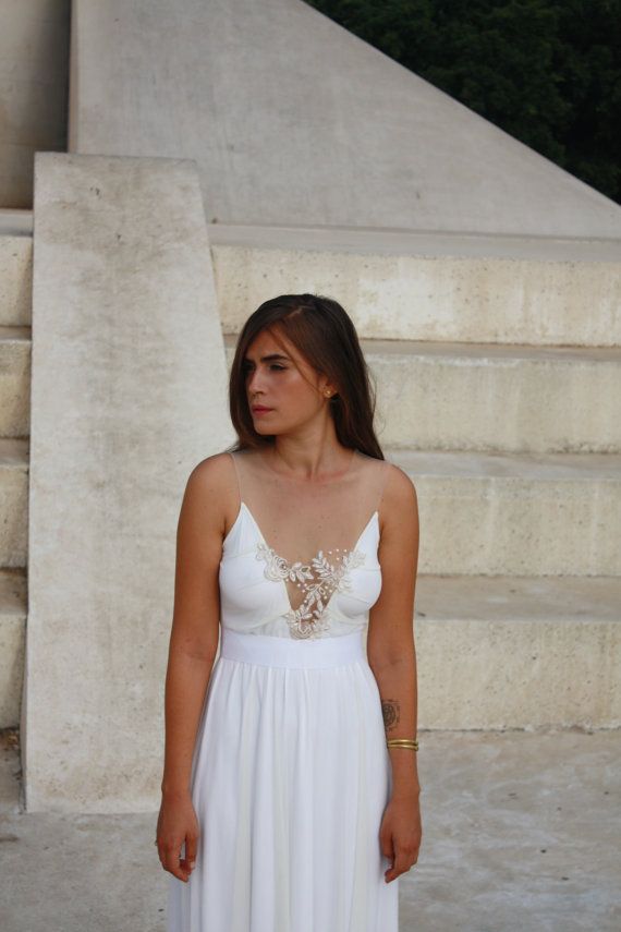 زفاف - Wedding Dress Deep V Neck With Embroidery & Beads