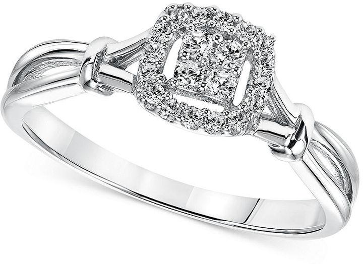 زفاف - Diamond Halo Engagement Ring in Sterling Silver (5/8 ct. t.w.)