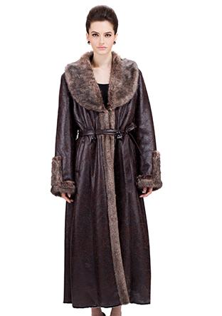 Mariage - Dark faux brown suede with mink fur women full length coat