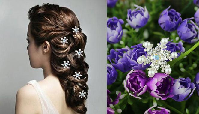 Wedding - Free Shipping Snowflake Crystal Pearl Hair Pins. Fashion Hair Jewelry. New Wedding Party Bride Woman Hair Clips.100pcs/lot
