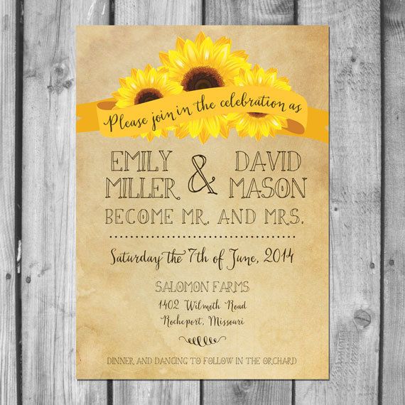 Свадьба - Rustic Sunflower Wedding Invitation Set