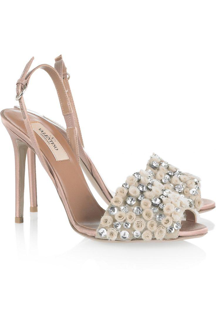 Hochzeit - Crystal-embellished Satin Sandals