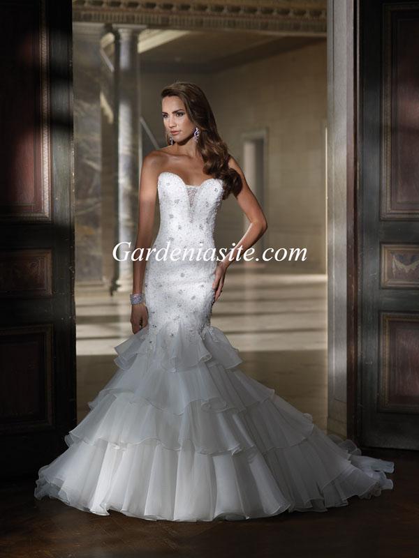 زفاف - Trumpet/Mermaid Sweetheart Chapel Train Beading Tiered Organza Wedding Dress 2014