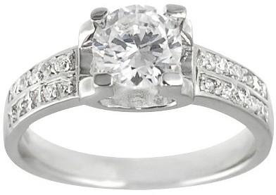 Hochzeit - Tressa Women's Round Cut Cubic Zirconia Pave Set Bridal Style Ring in Sterling Silver