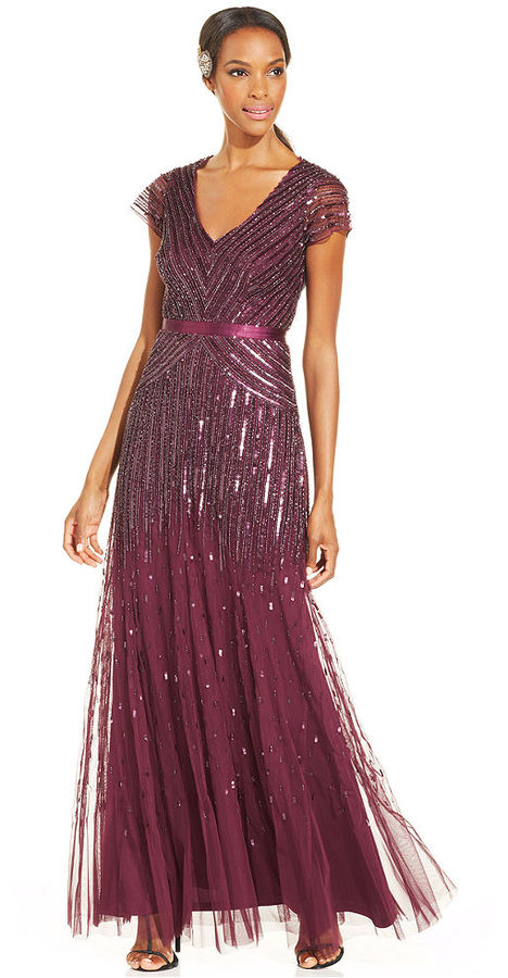 Mariage - Adrianna Papell Cap-Sleeve Sequined Gown