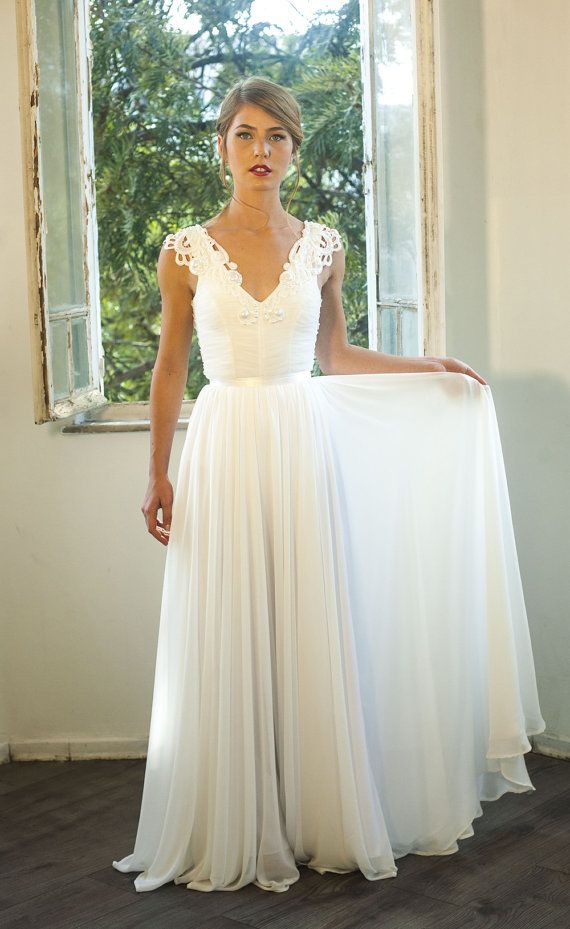 Romantic Vintage Inspired Wedding Dress Custom Made Chiffon Wedding Gown Ivorywhite Lace 8438