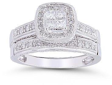 Hochzeit - FINE JEWELRY 10K White Gold 1⁄2 CT. T.W. Diamond Millgrain Bridal Set