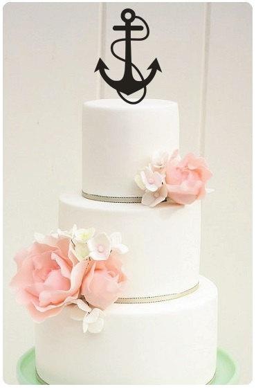 Hochzeit - 5" Single Custom Anchor With Rope Beach Wedding Cake Topper