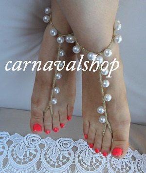Hochzeit - Anklet-Pearl Sandals-Beach -Wedding- Bridesmaid -Barefoot Sandals - Beach Sandals - Summer - Handmade - Pearl- Anklet