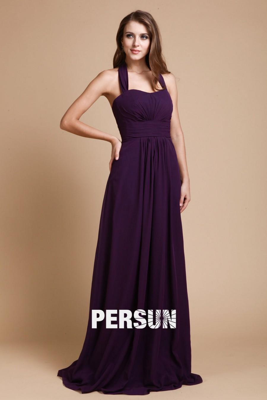 Mariage - Simple Ruched Halter Empire A line Long Bridesmaid Dress