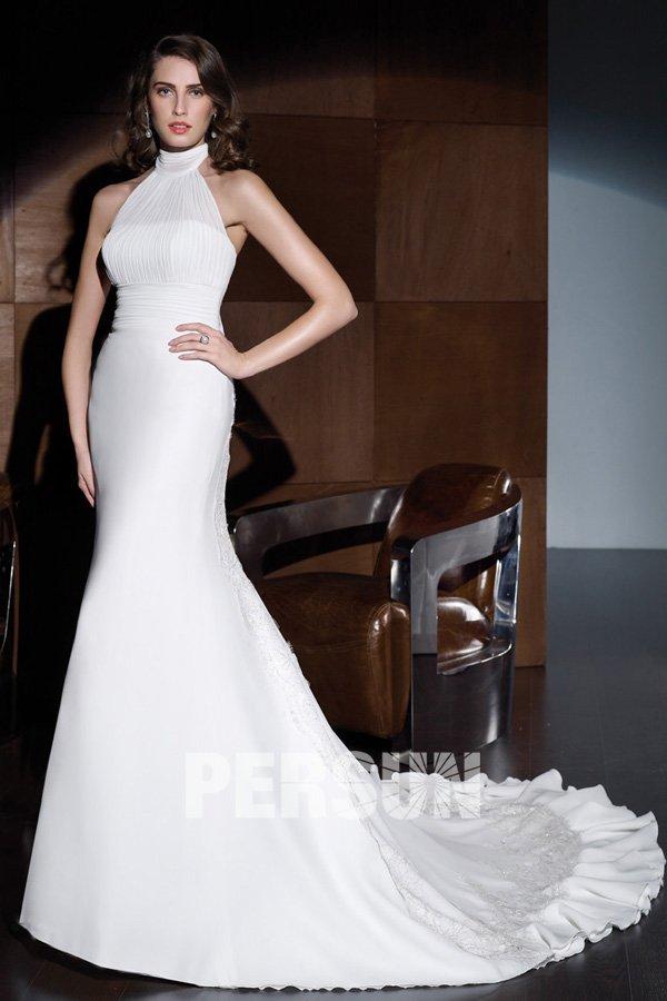 Mariage - Elegant Mandarin High Waist Lace Up Wedding Dress