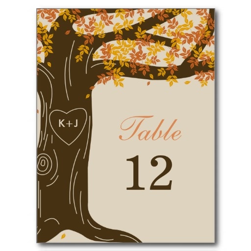 Свадьба - Oak Tree Fall Wedding Table Number Card
