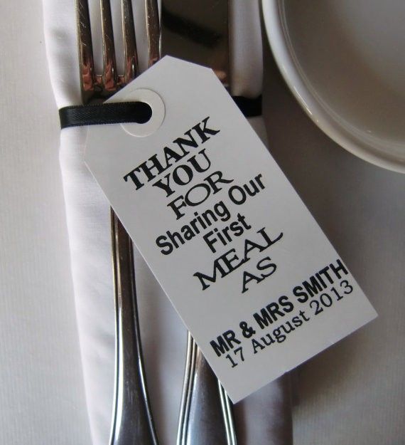 Mariage - Wedding Napkin Holders-Wedding Table Decor-Elegant WhiteTags-Thank You For Sharing Our First Meal-Set Of 100-Unique Wedding Favors