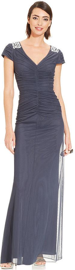 Mariage - Alex Evenings Cap-Sleeve Embellished Ruched Dress