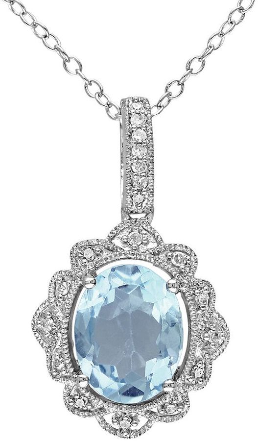Wedding - Sky blue topaz & 1/10 carat t.w. diamond sterling silver pendant