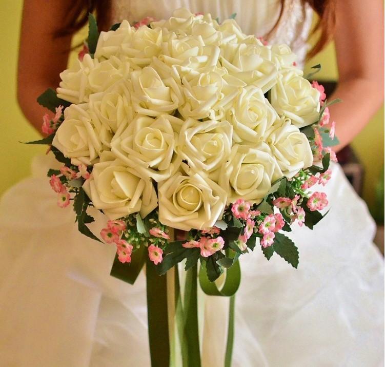 زفاف - Pugster® New Handmade PE White Flower Wedding Floral Rose Bouquet Heirloom A01