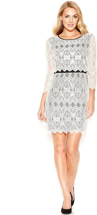 Mariage - kensie Three-Quarter-Sleeve Layered-Look Lace-Overlay Dress