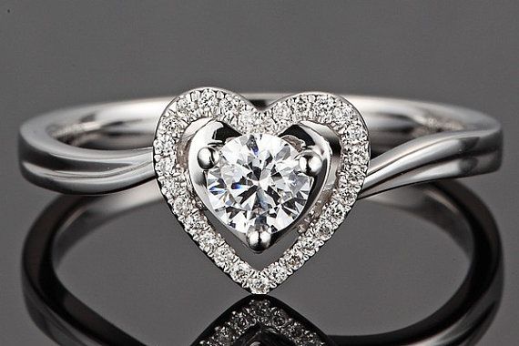 Hochzeit - Diamond Engagement Ring - 0.2 Carat Diamond Engagement Ring In 14K White Gold