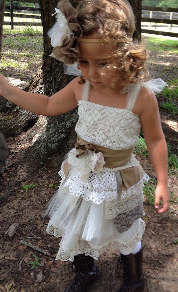 Wedding - Vintage Boho Flower Girl Dress,One Of A Kind Vintage Girls Dress, Little Girl Shabby Chic Dress Size 4,5