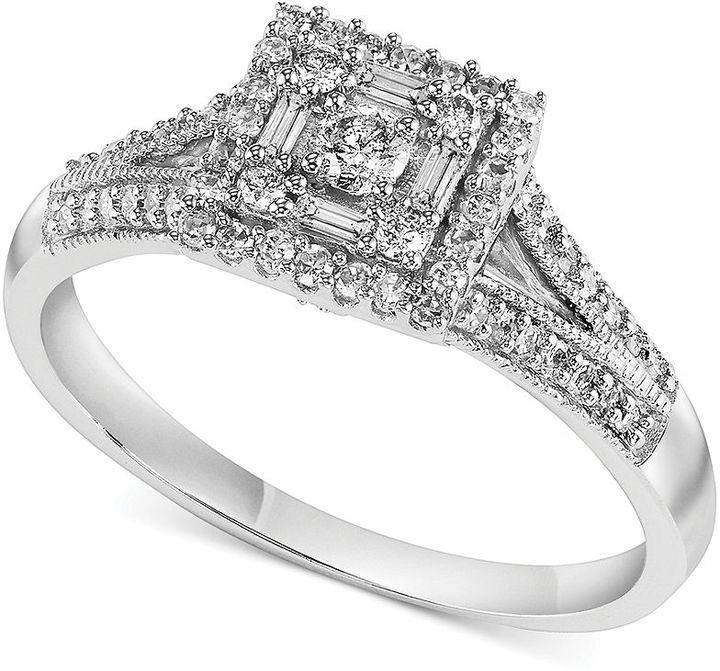 زفاف - Diamond Princess Halo Engagement Ring in 14k White Gold (3/8 ct. t.w.)