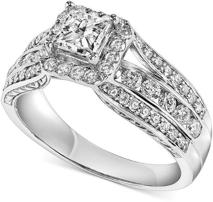 زفاف - Diamond Three-Row Engagement Ring in 14k White Gold (1-3/8 ct. t.w.)