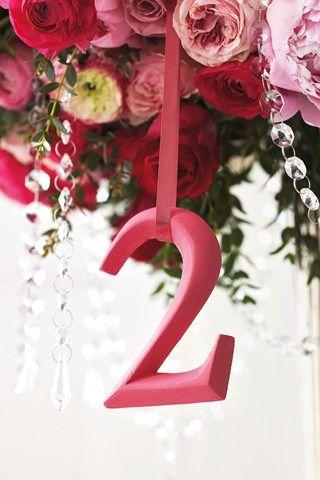 Mariage - Pink Table Numbers For Wedding Reception (BridesMagazine.co.uk)