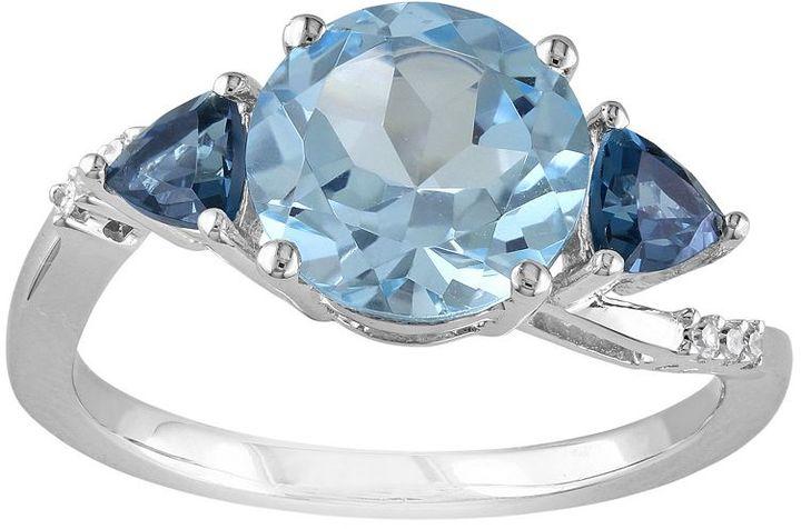 زفاف - Sky blue topaz, london blue topaz & diamond accent sterling silver ring