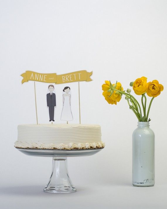Свадьба - Wedding Cake Topper Set - Custom Cake Banner No. 1 / Bride And/or Groom Cake Toppers
