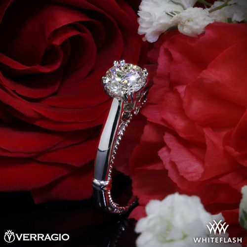 Hochzeit - 14k White Gold Verragio Shared-Prong Split Claw Diamond Engagement Ring