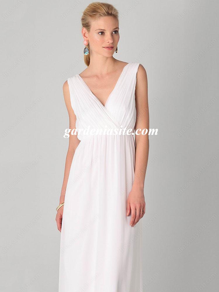 Hochzeit - A-line V-neck Chiffon Ankle-length Sleeveless Pleats Maxi Dresses