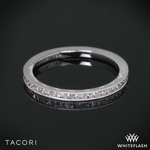 Hochzeit - 18k White Gold Tacori Dantela Eternity Small Pave Diamond Wedding Ring