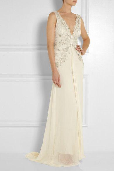 Mariage - Romily Embellished Silk-blend Chiffon Gown