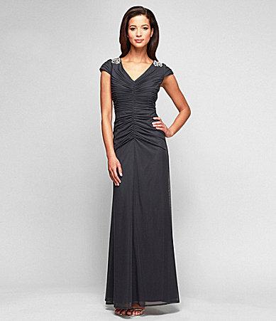 Mariage - Alex Evenings Beaded-Shoulder Shirred Gown