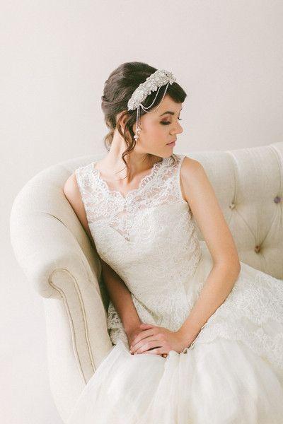 Wedding - Crystal Bridal Headband With Hanging Flowers 