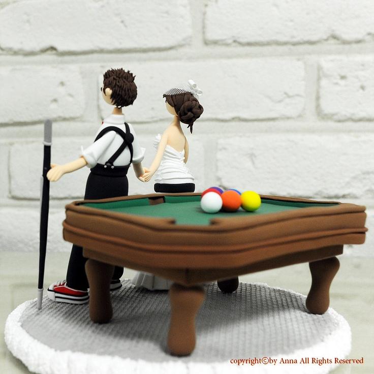 Wedding - Playing Pool, Billiards Custom Wedding Cake Topper Decoration Gift Keepsake