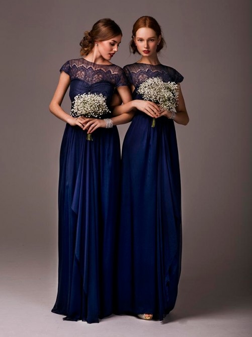 زفاف - Floor-length Chiffon Bridesmaid Dress