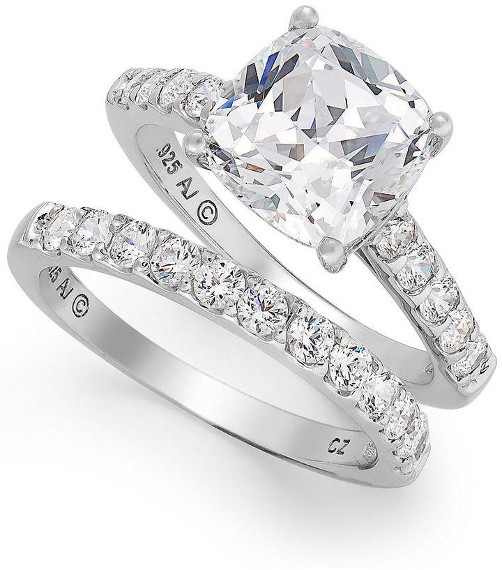 Hochzeit - Sterling Silver Ring Set, Swarovski Zirconia Bridal Ring and Band Set (8 ct. t.w.)