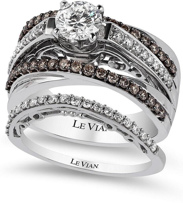 زفاف - Le Vian Bridal Certified White and Chocolate Diamond Engagement Set in 14k White Gold (1-3/8 ct. t.w.)