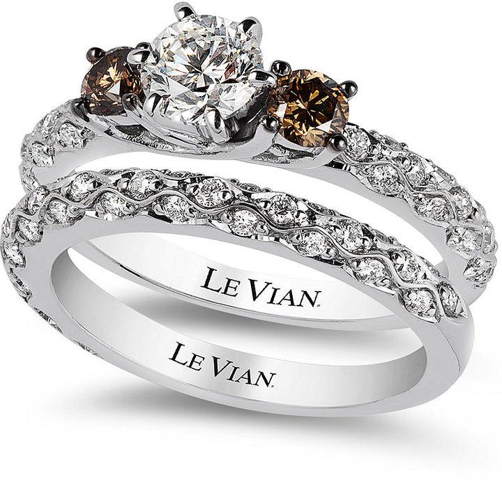 Wedding - Le Vian Bridal White Certified Diamond and Chocolate Diamond Engagement Ring Set in 14k White Gold (1-3/8 ct. t.w.)