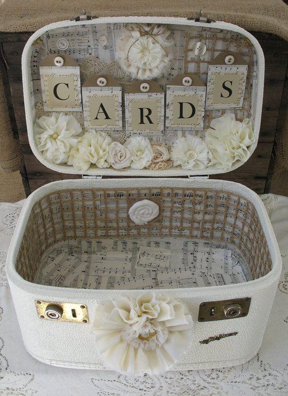 Hochzeit - Vintage Suitcase Wedding Card Box Wedding Card Holder Wedding Decoration Ivory Off White Creme