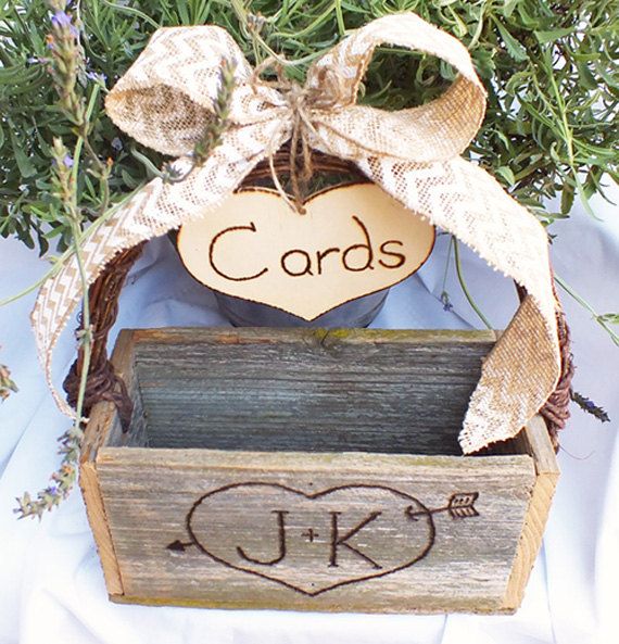Wedding - Personalized Wedding Card Box- Gift Cards Box, With Chevron Burlap Bow - Rustic, Burlap, Barn Wedding Decor