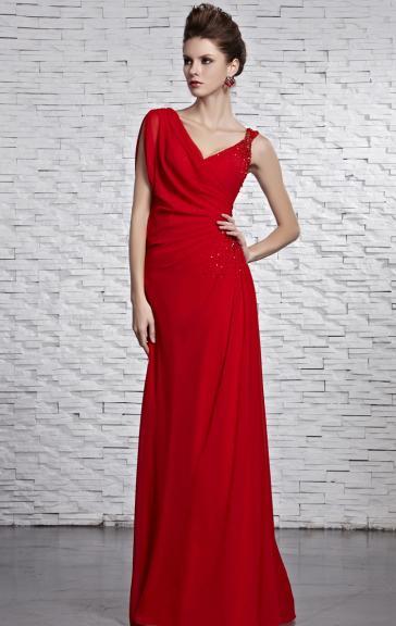 Mariage - Robe de soirée chaude longue rouge de mousseline de soie organza tencel LFYAK0214